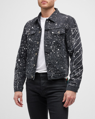Shop Off-white Men's Diagonal Paint-splatter Denim Jacket In Black/white