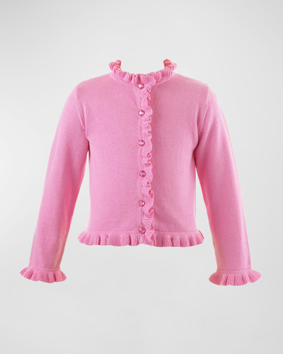 Shop Rachel Riley Girl's Frill Cardigan In Dark Pink