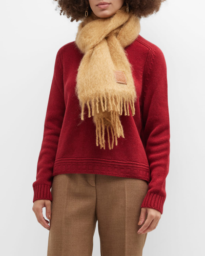 Shop Loewe Anagram Mohair Fringe Scarf In Camel