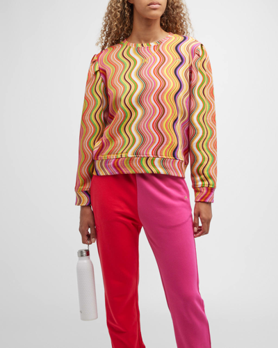 Shop Terez Swirl Stripe Pleated Sleeve Crewneck Sweatshirt