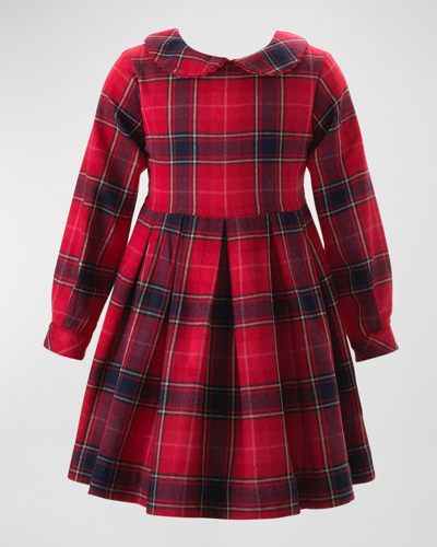 Shop Rachel Riley Girl's Tartan-print Pleated Dress In Red