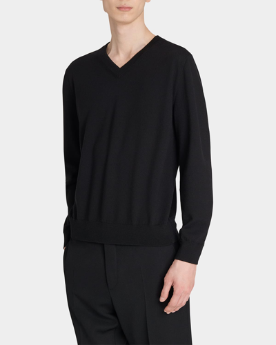 Shop Berluti Men's V-neck Wool Sweater In Noir