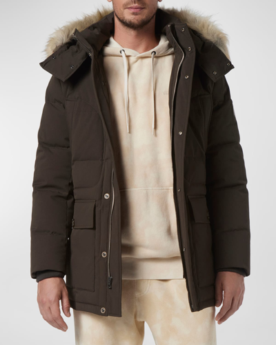 Shop Andrew Marc Men's Olmstead Puffer Jacket W/ Faux Coyote Fur In Jungle