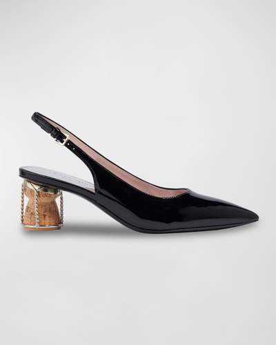 Shop Kate Spade Soiree Patent Cork-heel Slingback Pumps In Black