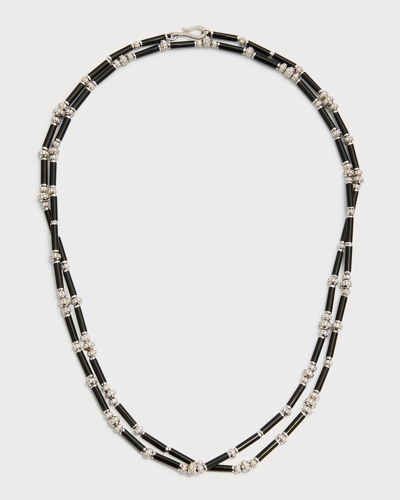 Shop Nikos Koulis Oui Diamond And Black Enamel Beaded Necklace, 28"l