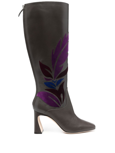 Shop Alberta Ferretti 80mm Holographic Knee-high Boots In Grey