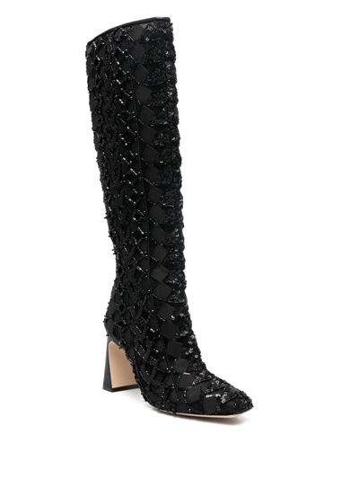 Shop Alberta Ferretti Embellished 80mm Knee-high Boots In Black