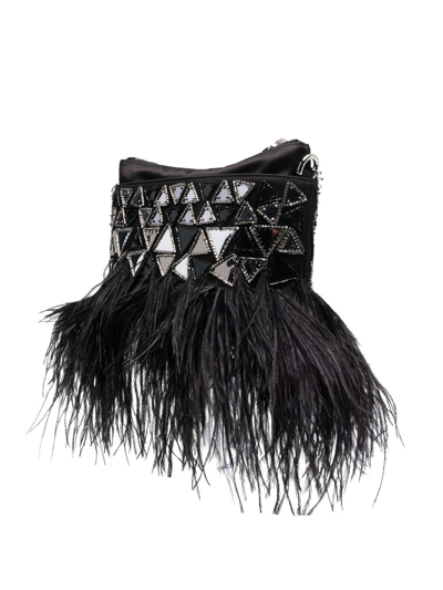 Shop Alberta Ferretti Feather-trim Clutch Bag In Black