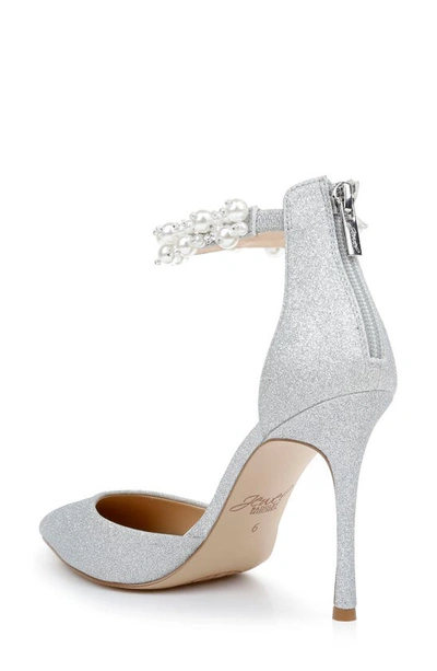Jewel Badgley Mischka Ankle Strap Pointed Toe Pump In Silver