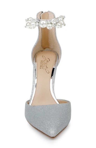 Jewel Badgley Mischka Ankle Strap Pointed Toe Pump In Silver