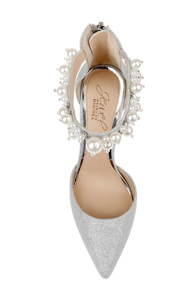 Jewel Badgley Mischka Ankle Strap Pointed Toe Pump In Silver