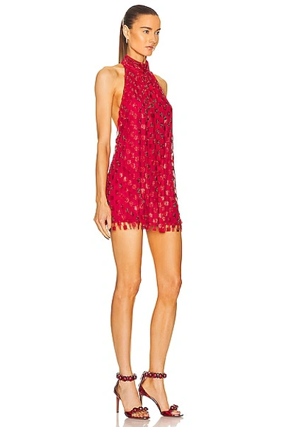 Shop Raisa Vanessa Crystal Embellished Halter Mini Dress In Red