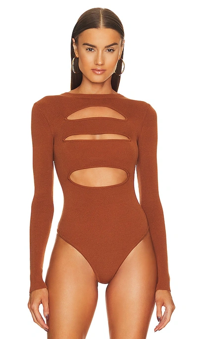 Michael Costello X Revolve Alexa Knit Bodysuit In Coffee
