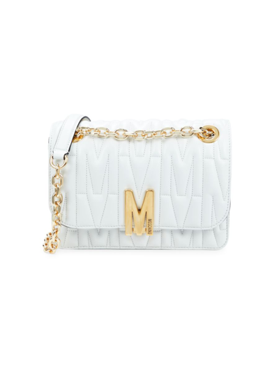 Shop Moschino Women's Logo Quilted Shoulder Bag In White
