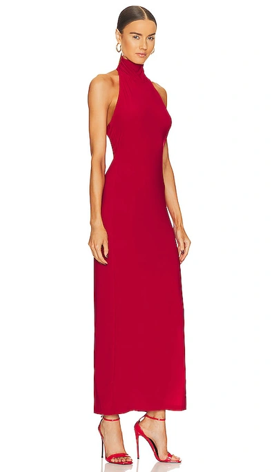 Shop Norma Kamali Halter Turtleneck Side Slit Gown In Red