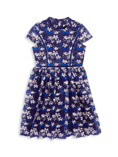 Shop Blush By Us Angels Girl's Print Lace Dress In Navy