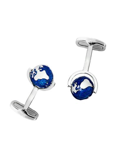 Shop Link Up Men's Stainless Steel Globe Cufflinks In Blue Silver