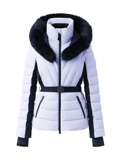 Shop Mackage Women's Elita Belted Down Ski Jacket With Shearling Hood In Lilac