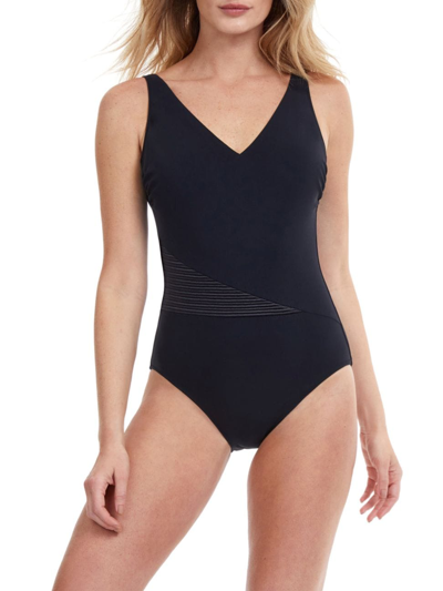 Shop Gottex Swimwear Women's Chic Elegance V-neck One-piece Swimsuit In Black