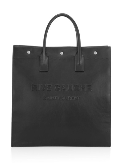Shop Saint Laurent Men's Rive Gauche Logo Leather Tote In Black