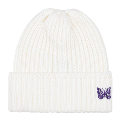 Shop Needles Butterfly Embroidery Knit Beanie In Bianco