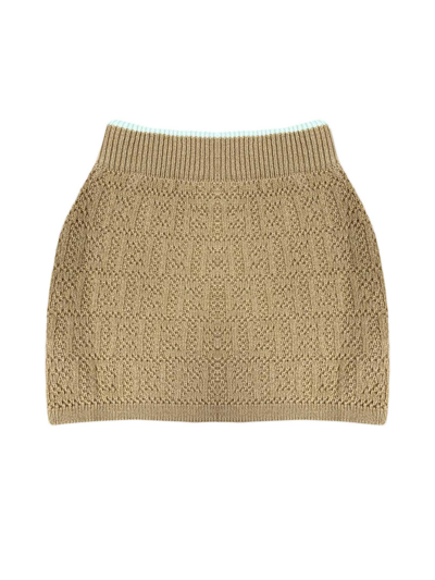 Shop Fendi Brown Skirt With Logo Trama In Marrone