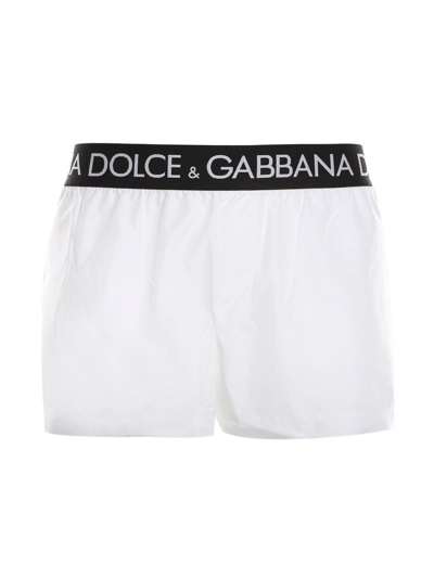 Shop Dolce & Gabbana Branded Swim Trunks In Bianco