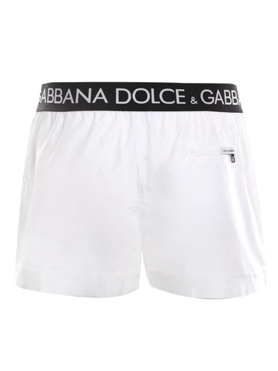 Shop Dolce & Gabbana Branded Swim Trunks In Bianco