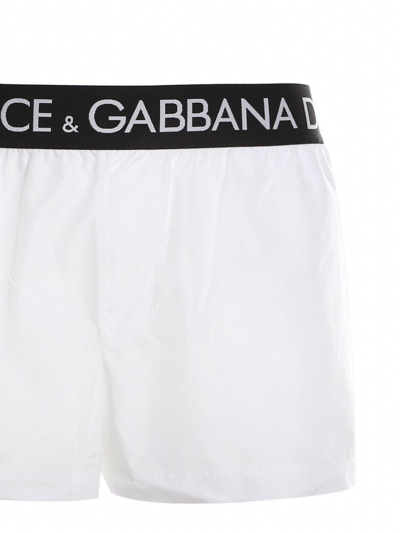 Shop Dolce & Gabbana Branded Swim Trunks In Bianco