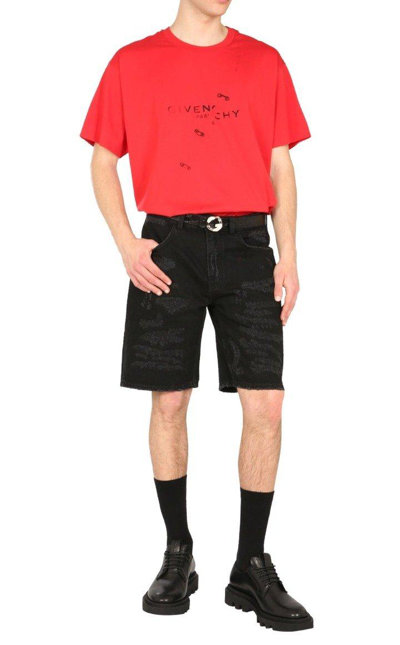 Shop Givenchy Distressed Denim Shorts In Nero