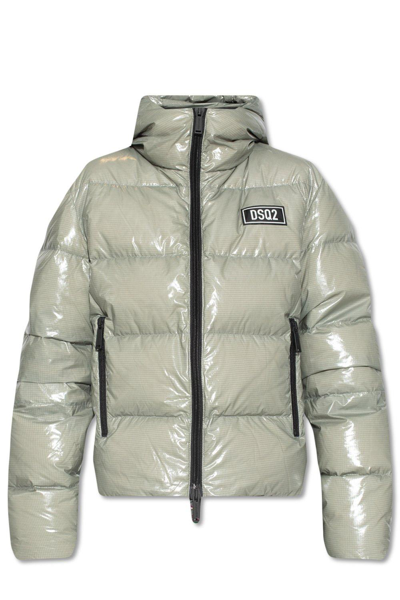 Dsquared2 Logo-patch Hooded Down Jacket In Verde