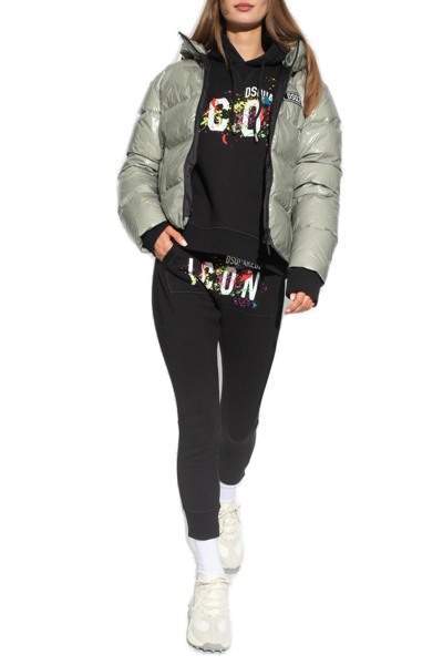 Dsquared2 Logo-patch Hooded Down Jacket In Verde