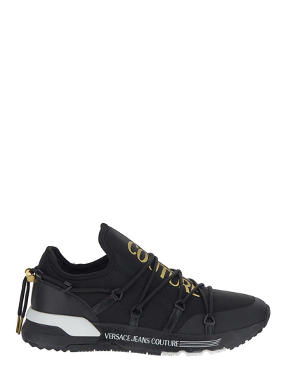 Shop Versace Jeans Couture Logo Printed Sneakers In Black + Gold