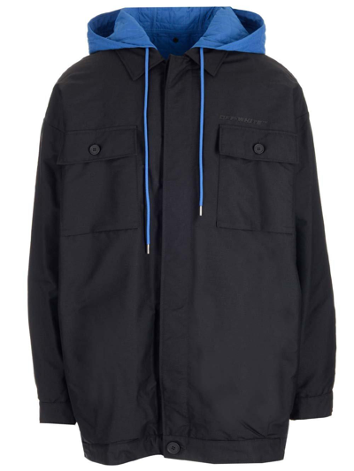 Shop Off-white Colour-block Padded Hood Jacket In Nero
