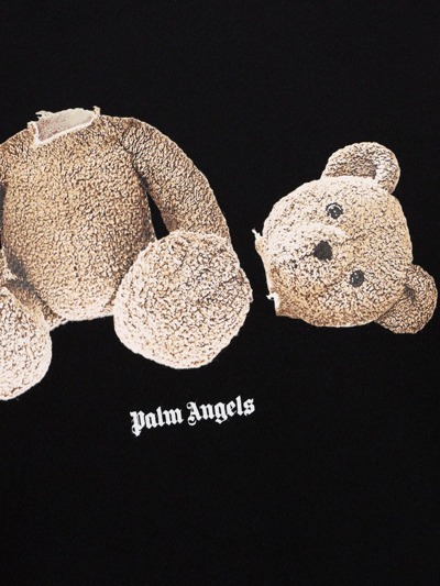 Shop Palm Angels Logo Printed Long-sleeved Hoodie In Black