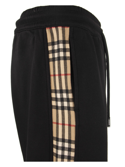 Shop Burberry Checkford - Cotton Jogging Trousers With Vintage Check Inserts In Black