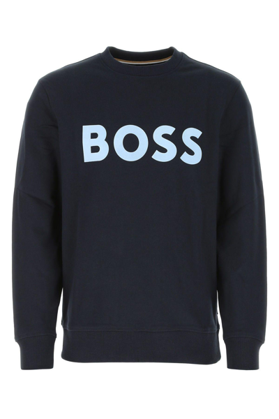 Shop Hugo Boss Midnight Blue Cotton Sweatshirt In Navy