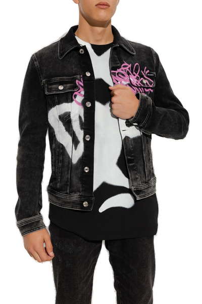 Shop Dolce & Gabbana Spray-printed Denim Jacket In Black