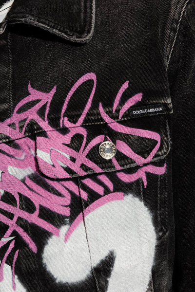 Shop Dolce & Gabbana Spray-printed Denim Jacket In Black
