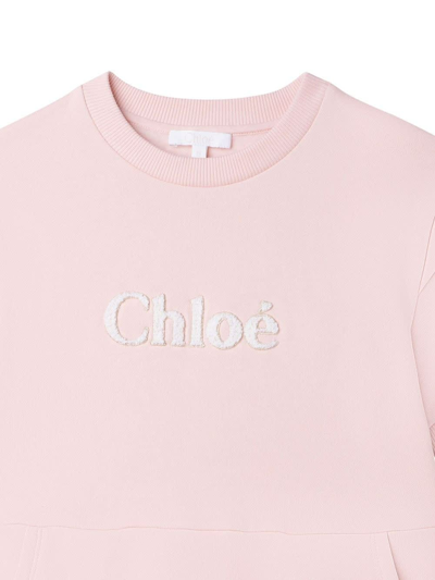 Shop Chloé Kids Short-sleeved Dress In Pink Fleece Cotton In Rosa