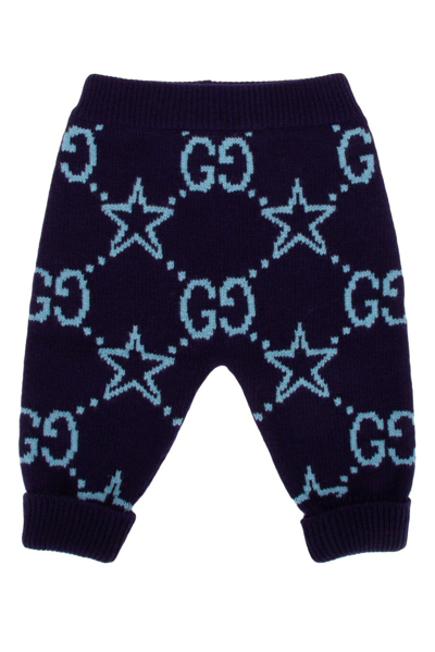 Shop Gucci Gg Stars Knitted Pants In Blu