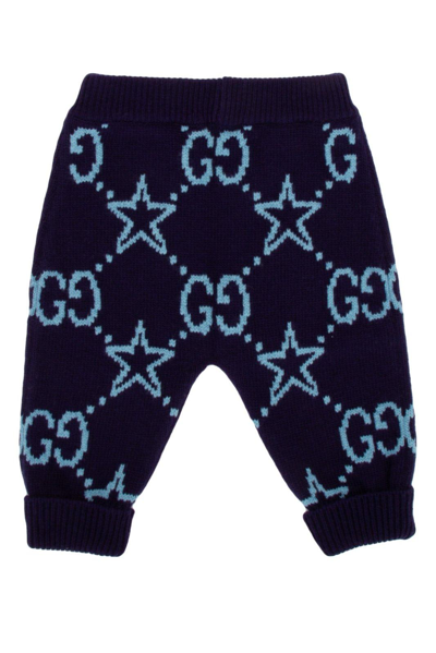 Shop Gucci Gg Stars Knitted Pants In Blu