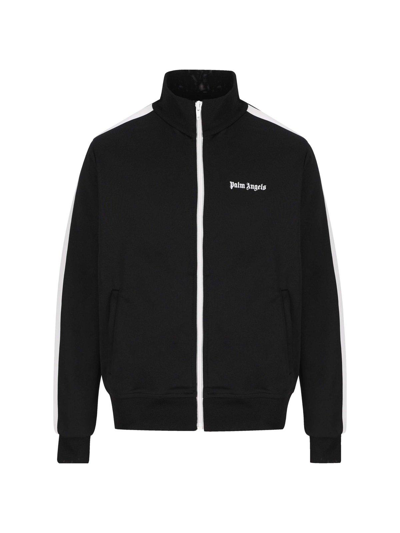 Palm Angels Logo-print Striped Tech-jersey Track Jacket In (black/white)