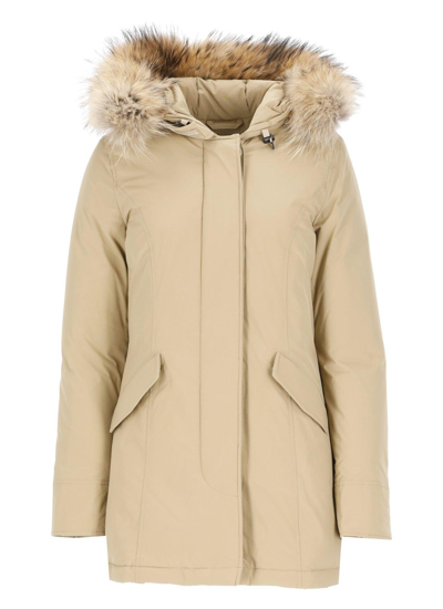 Shop Woolrich Luxury Arctic Racoon Parka In Gold Khaki