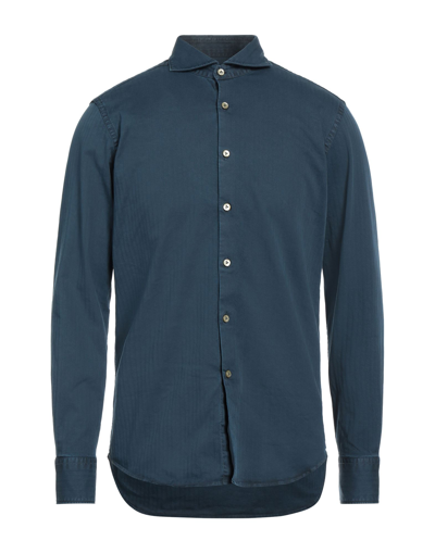 Shop Alessandro Gherardi Man Shirt Slate Blue Size Xl Cotton, Elastane