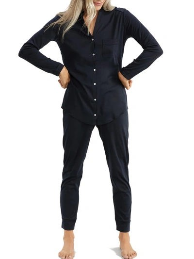 Shop Hanro Pure Essence Knit Pajama Set In Black