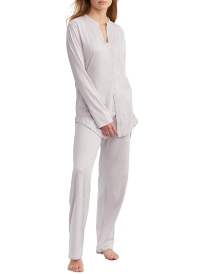 Shop Hanro Cotton Deluxe Knit Pajama Set In Orchid