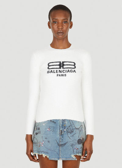 Shop Balenciaga Bb License Ribbed Sweater In White