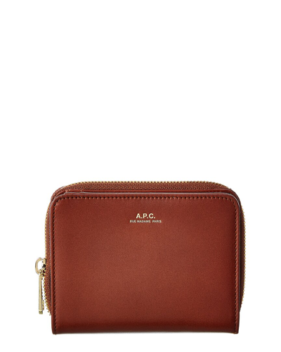 Shop Apc Leather Zip Around Wallet In Brown