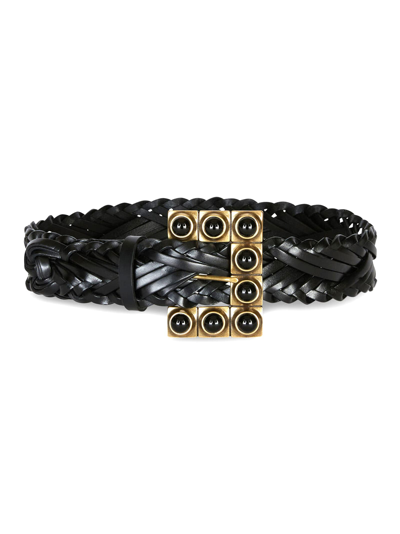 Shop Etro Braided Leather Belt With Studs In Nero